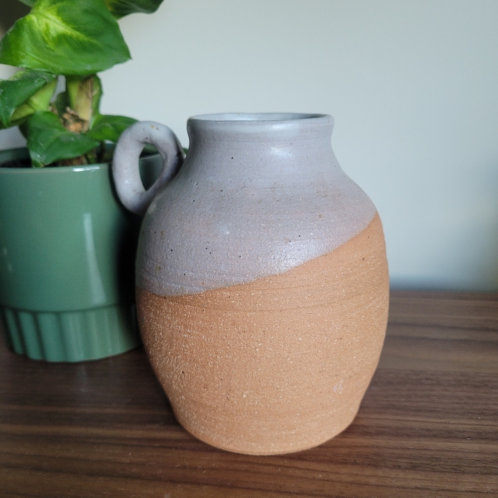 Vintage Two-Tone Ceramic Vase - Gray and Tan